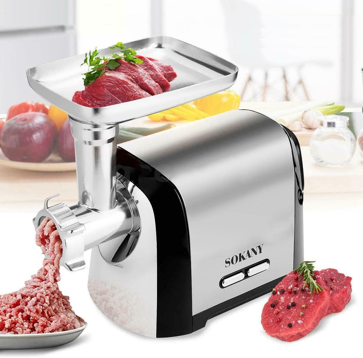 SOKANY SK-088 Electric Meat Grinder, 3200W Max Ultra Powerful, 3 in 1 Multifunction Electric Meat Grinder, Sausage Stuffer, 1 Cutting Blade, 3 Grinding Plates & Kubbe Attachment.(Sk-088 3200w)