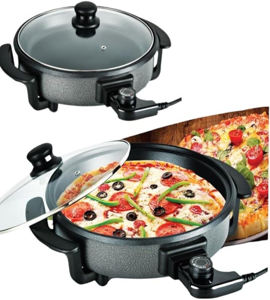 Pizza pan large size 42cm x 9cm, 3000 watt Electric Multi Pan for Pizza, Burgers, Vegetables, Noodles and Much More, Up to 240 °C, Keep Warm Function & Warm Function.