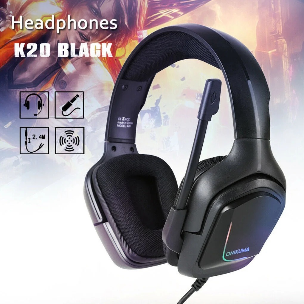 K20 RGB Gaming Headset Microphone LED Light Sound Bass PC Gamer set