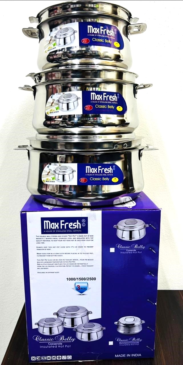 Hot Pot 3Pcs Stainless Steel Casserole Set Insulated 1L/1.5L/2L ALIM