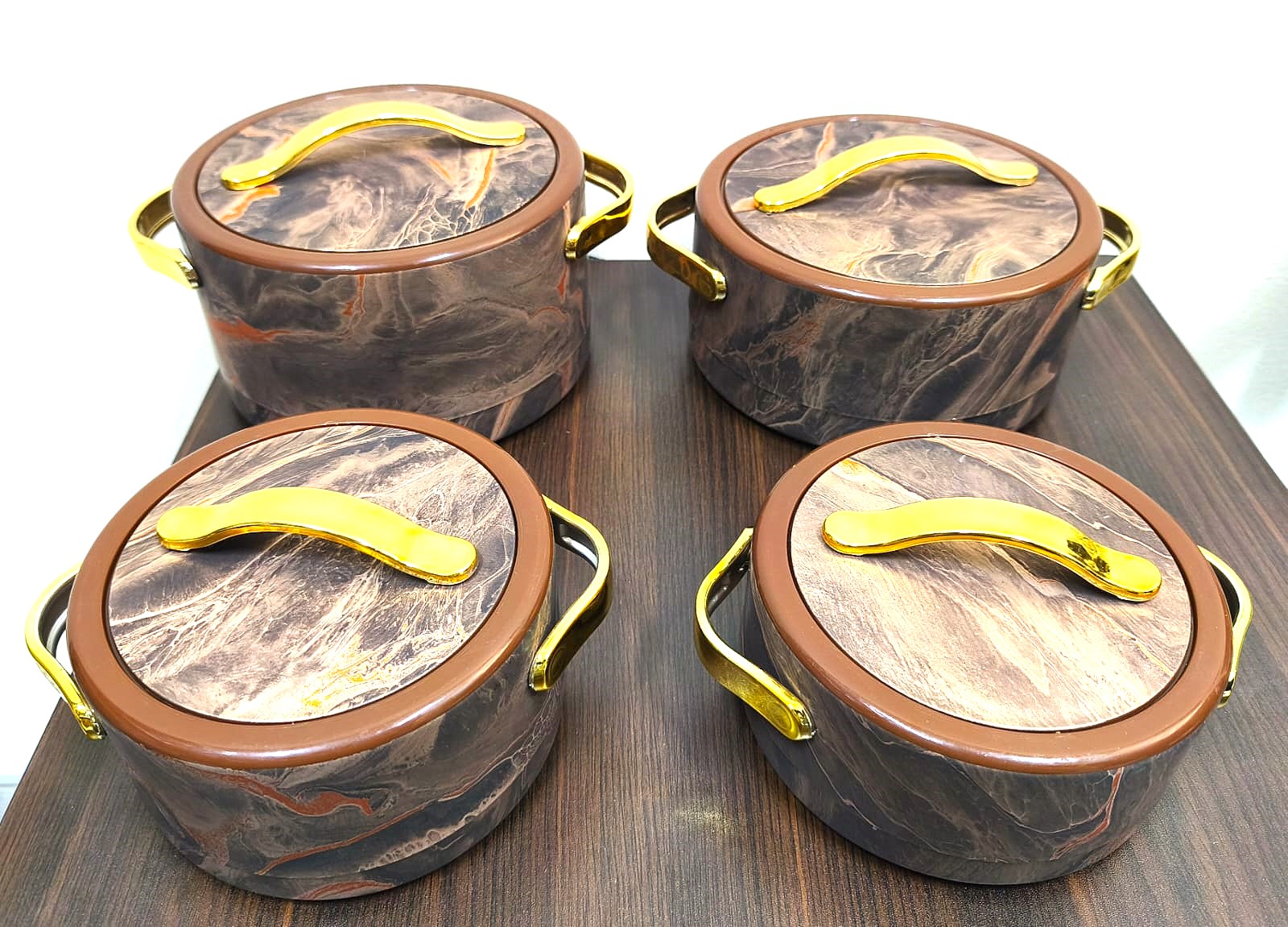 Hot pot 4pcs set inside SS warmer box 1L/2L/3L/4L Marble color insulat